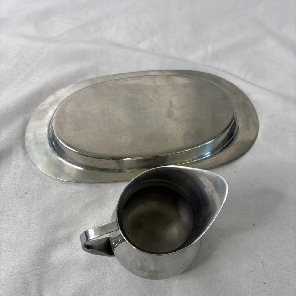 Vintage Ekco Creamer Container &‎ Tray Set Stainless Steel Japan No Sugar Dish